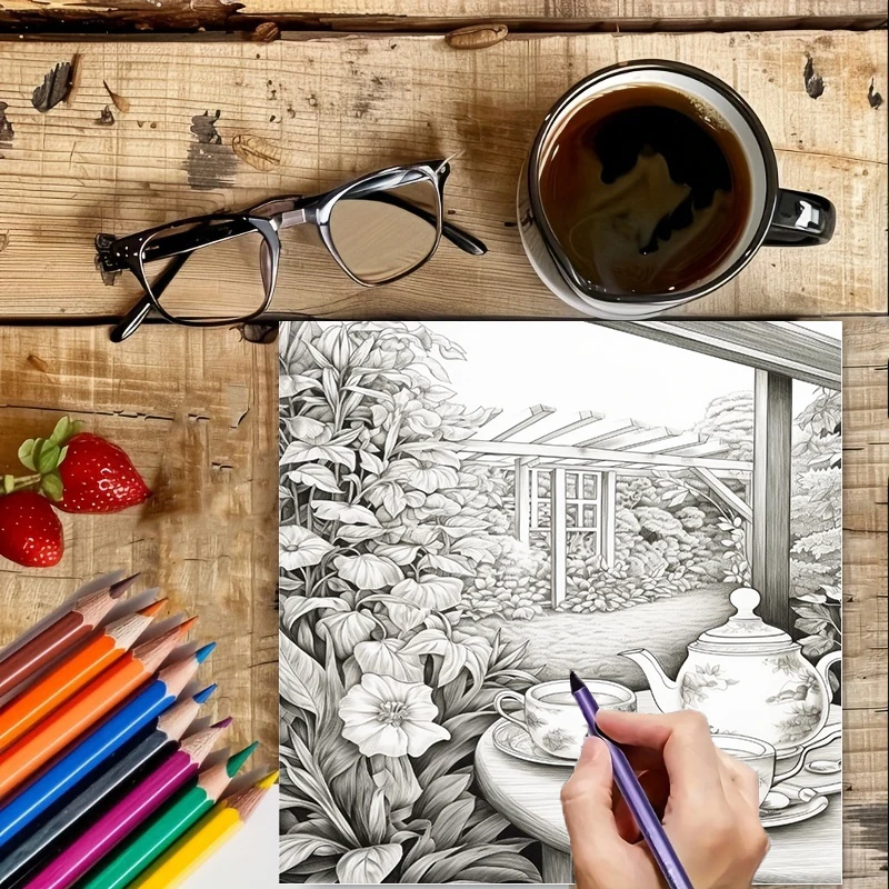 정원 속의 차 그림책(성인용), 아름다운 색칠 그림 페 - Painting Supplies 리뷰 및 가격